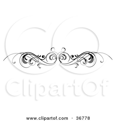 Clipart Illustration of a Black And White Scroll Lower Back Tattoo Design Or Flourish With Tendrils by OnFocusMedia