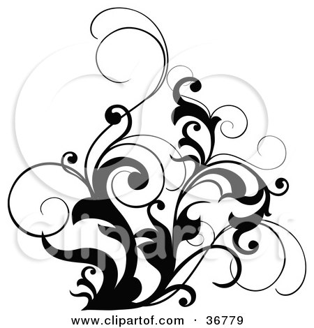 Clipart Illustration of a Black And White Design Accent Of Curly Leaves by OnFocusMedia