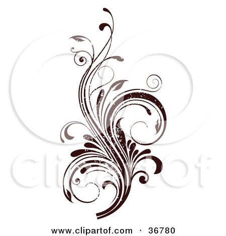 Clipart Illustration of a Dark Brown Grunge Textured Curly Vine Scroll Design Element by OnFocusMedia