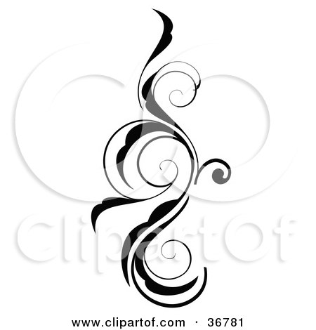 Clipart Illustration of a Black Leafy Black Silhouetted Design Accent Of A Vine by OnFocusMedia