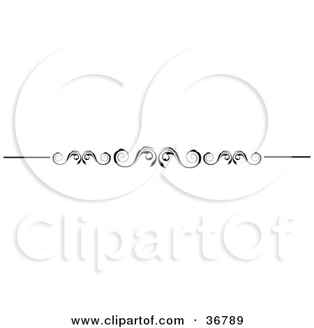 Clipart Illustration of a Curly Black And White Scroll Vine Lower Back Tattoo Design Or Flourish With Tendrils by OnFocusMedia