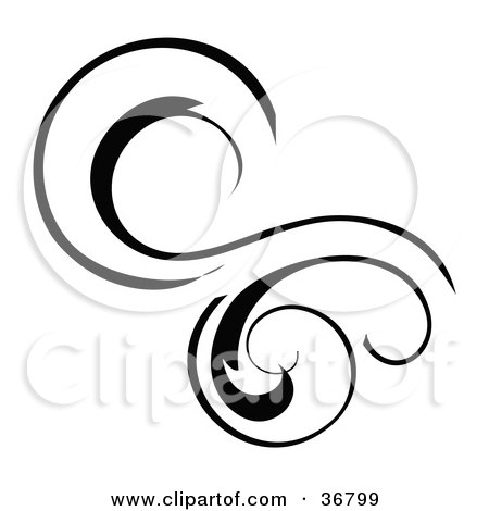 Clipart Illustration of a Black Scroll Design Element Silhouetted by OnFocusMedia