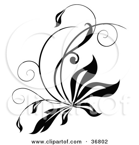Clipart Illustration of a Curly Grass Design Element With Leaves by OnFocusMedia