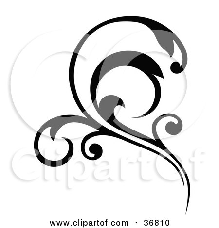 Clipart Illustration of a Black Design Accent With Curly Leaves by OnFocusMedia