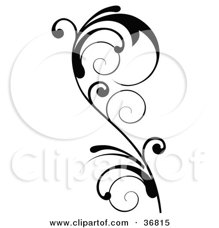 Clipart Illustration of a Tall And Delicate Black Design Accent Of A Curly Vine by OnFocusMedia