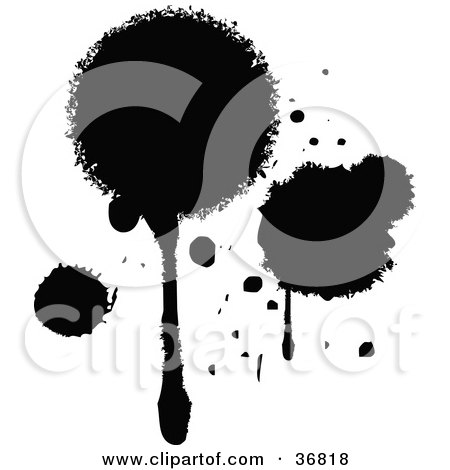 Clipart Illustration of Bold, Black Dripping Paint Splatters by OnFocusMedia