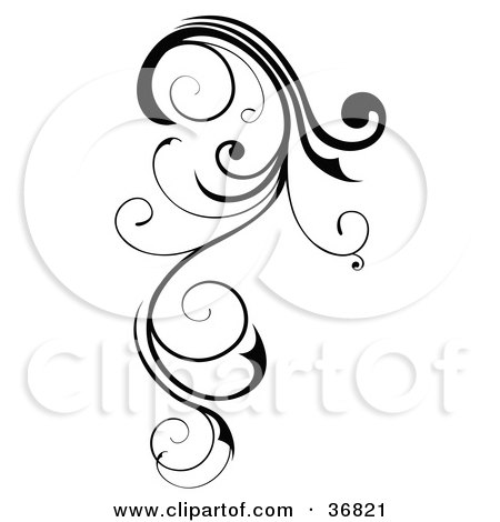 Clipart Illustration of a Long, Black Curly Design Element Scroll by OnFocusMedia