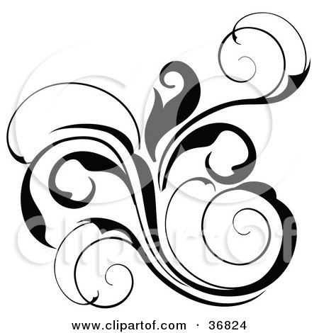 Clipart Illustration of a Black Floral Scroll Design Element by OnFocusMedia