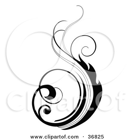 Clipart Illustration of a Black Silhouetted Vertical Scroll Design Element by OnFocusMedia