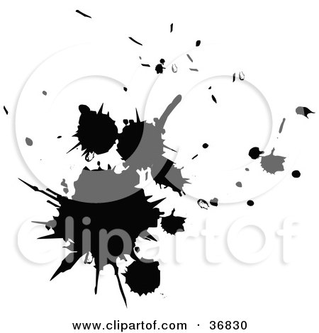 Clipart Illustration of a Cluster of Black Paint Splatters by OnFocusMedia