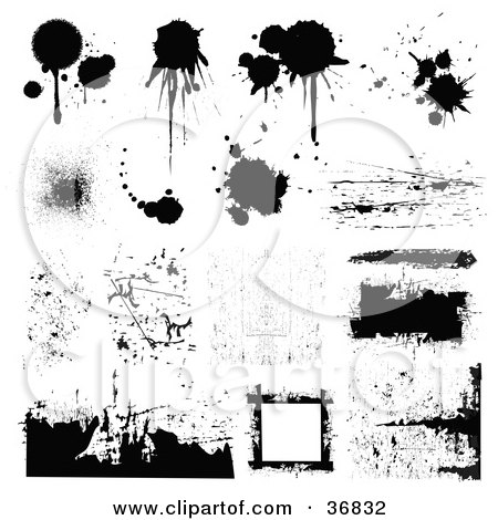 Clipart Illustration of Grungy Textures, Patterns And Splatters by OnFocusMedia
