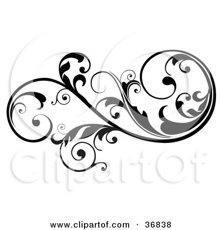 Clipart Illustration of a Black Silhouetted Leafy Scroll Design Element by OnFocusMedia