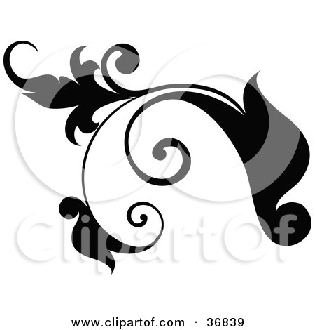 Clipart Illustration of a Black Plant Design Element Scroll With Tendrils by OnFocusMedia