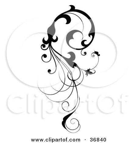 Clipart Illustration of a Vertical Black Silhouetted Scroll Vine Design Element by OnFocusMedia