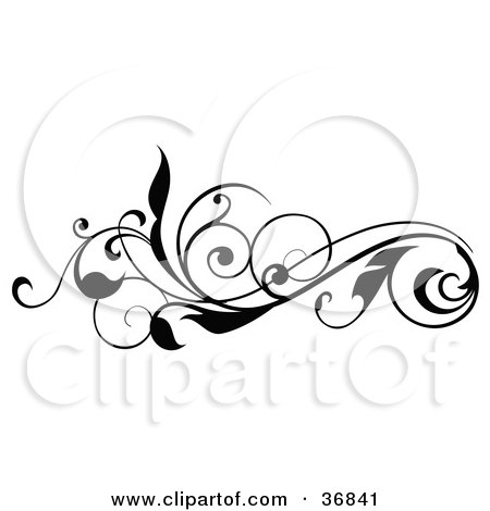Clipart Illustration of a Curly Black Silhouetted Leafy Scroll Design Element by OnFocusMedia