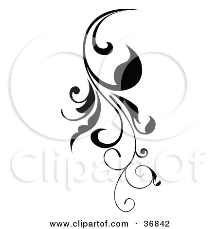 Clipart Illustration of a Vertical Black Scroll Vine Design Element by OnFocusMedia