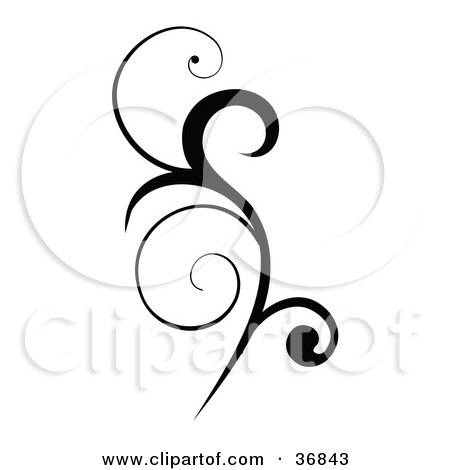 Clipart Illustration of a Black Vertical Scroll Design Element Silhouetted by OnFocusMedia