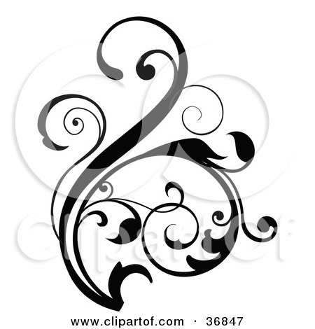 Clipart Illustration of a Curling Floral Design Element Scroll In Black by OnFocusMedia