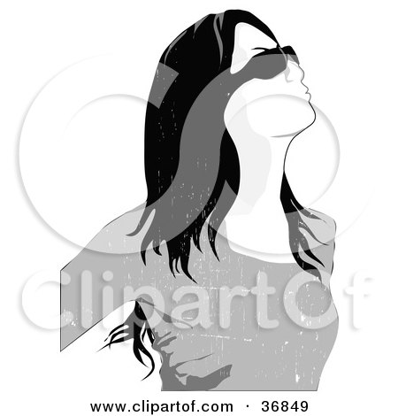 Clipart Illustration of a Grungy Long Haired Woman In Shades, Looking Upwards by OnFocusMedia