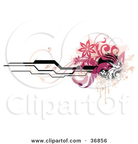 Clipart Illustration of a Grungy Web Site Header Of Pink Vines, Lines And Splatters by OnFocusMedia