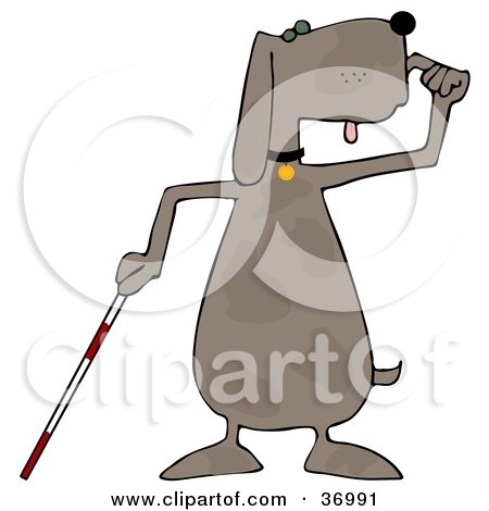 Clipart Illustration of a Blind Dog Using a White Cane by djart