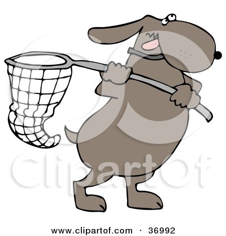 Clipart Illustration of an Ambitious Dog Running With A Net by djart