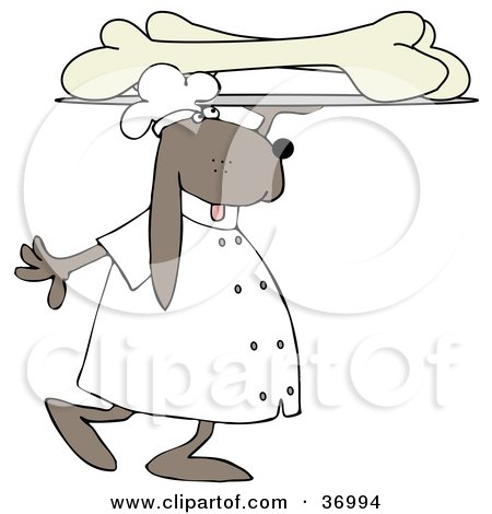 Clipart Illustration of a Dog Carrying A Platter Of Oversized Dog Bones by djart
