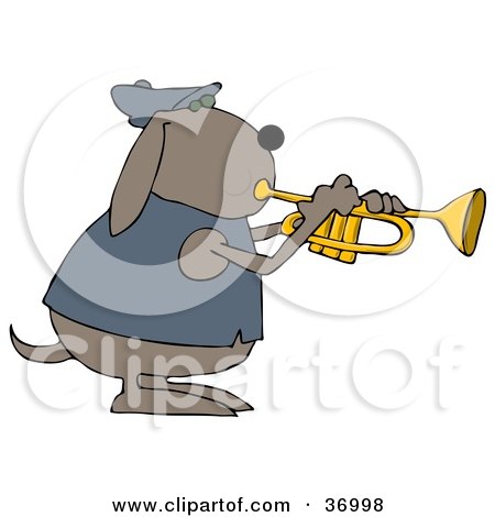 Clipart Illustration of a Musical Dog In A Jacket, Playing A Trumpet by djart