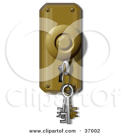 Clipart Illustration of a Skeleton Key On A Ring, Inserted In A Keyhole by djart