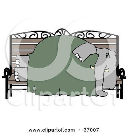 Clipart Illustration of a Homeless Elephant Sleeping On A Bench by djart