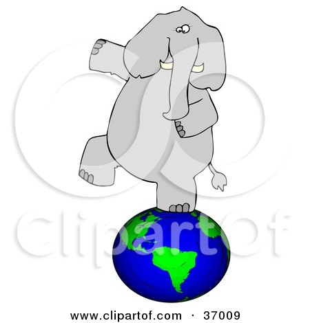 Clipart Illustration of a Gray Elephant Balancing On Earth by djart