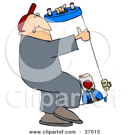 Clipart Illustration of a Man Carrying A Heavy Water Heater by djart