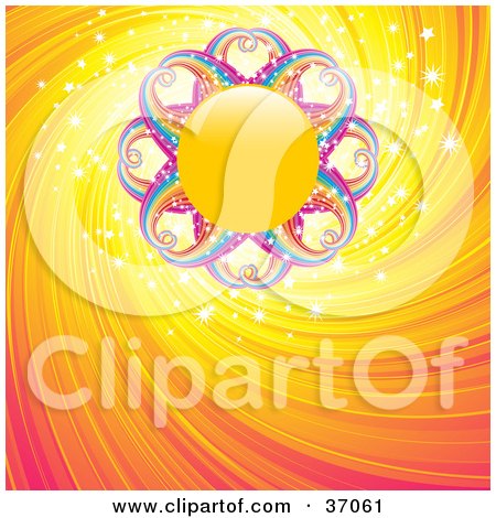 Clipart Illustration of a Rainbow Sun In A Sparkling And Swirling Sky by elaineitalia