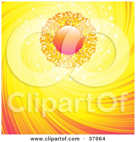Clipart Illustration of a Hot Summer Sun In A Sparkling And Swirly Sky by elaineitalia