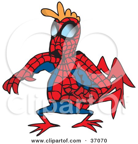 Clipart Illustration of a Rooster In A Spider Super Hero Costume by Dennis Holmes Designs