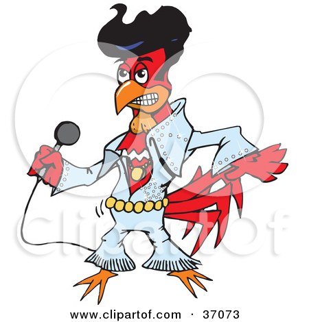 Clipart Illustration of a Red Rooster Elvis Impersonator Dancing And Singing by Dennis Holmes Designs