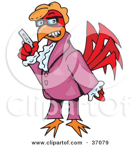 Clipart Illustration of a Red Rooster Disguised As A Shag Agent by Dennis Holmes Designs