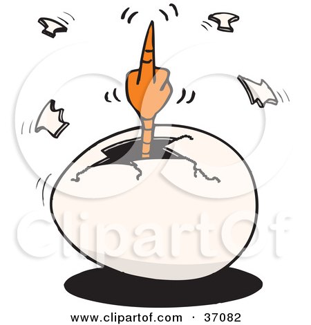 Clipart Illustration of a Mad Hatching Chick Flipping The Bird While Cracking Out Of An Egg by Dennis Holmes Designs