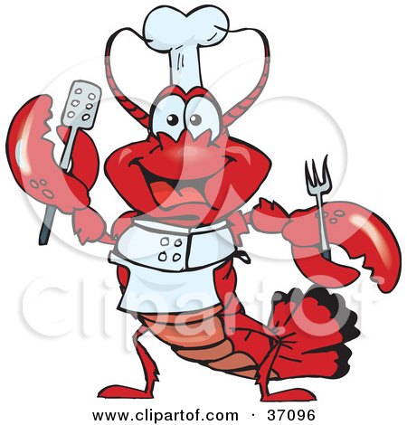 Clipart Illustration of a Friendly Chef Lobster Holding a Spatula and Fork by Dennis Holmes Designs