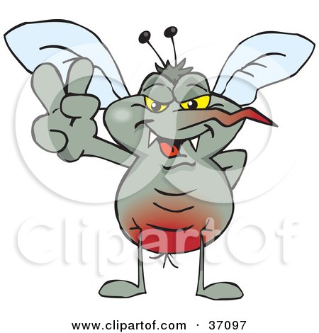 Clipart Illustration of a Peaceful Mosquito Smiling And Gesturing The Peace Sign by Dennis Holmes Designs
