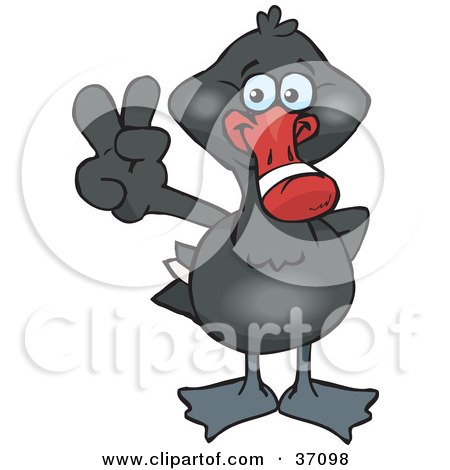 Clipart Illustration of a Peaceful Black Swan Smiling And Gesturing The Peace Sign by Dennis Holmes Designs