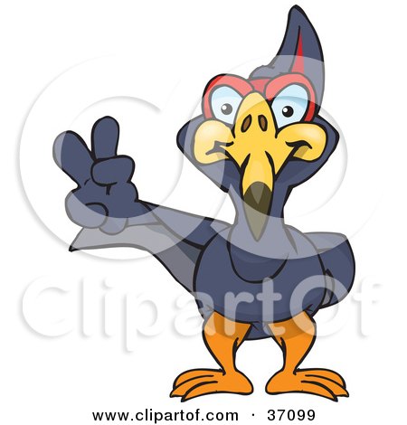 Clipart Illustration of a Peaceful Terradactyl Smiling And Gesturing The Peace Sign by Dennis Holmes Designs