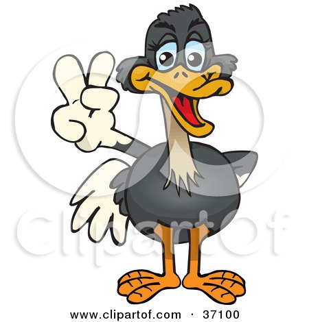 Clipart Illustration of a Peaceful Ostrich Smiling And Gesturing The Peace Sign by Dennis Holmes Designs