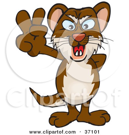Clipart Illustration of a Peaceful Weasel Smiling And Gesturing The Peace Sign by Dennis Holmes Designs