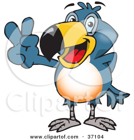 Clipart Illustration of a Peaceful Toucan Smiling And Gesturing The Peace Sign by Dennis Holmes Designs