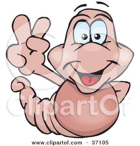 Clipart Illustration of a Peaceful Earthworm Smiling And Gesturing The Peace Sign by Dennis Holmes Designs