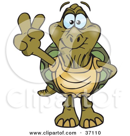 Clipart Illustration of a Peaceful Old Tortoise Smiling And Gesturing The Peace Sign by Dennis Holmes Designs