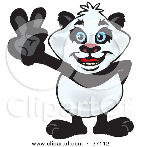 Clipart Illustration of a Peaceful Giant Panda Smiling And Gesturing The Peace Sign by Dennis Holmes Designs