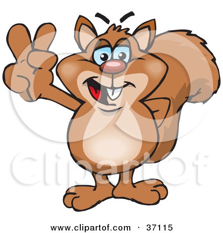 Clipart Illustration of a Peaceful Squirrel Smiling And Gesturing The Peace Sign by Dennis Holmes Designs
