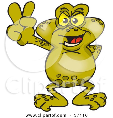 Clipart Illustration of a Peaceful Toad Smiling And Gesturing The Peace Sign by Dennis Holmes Designs